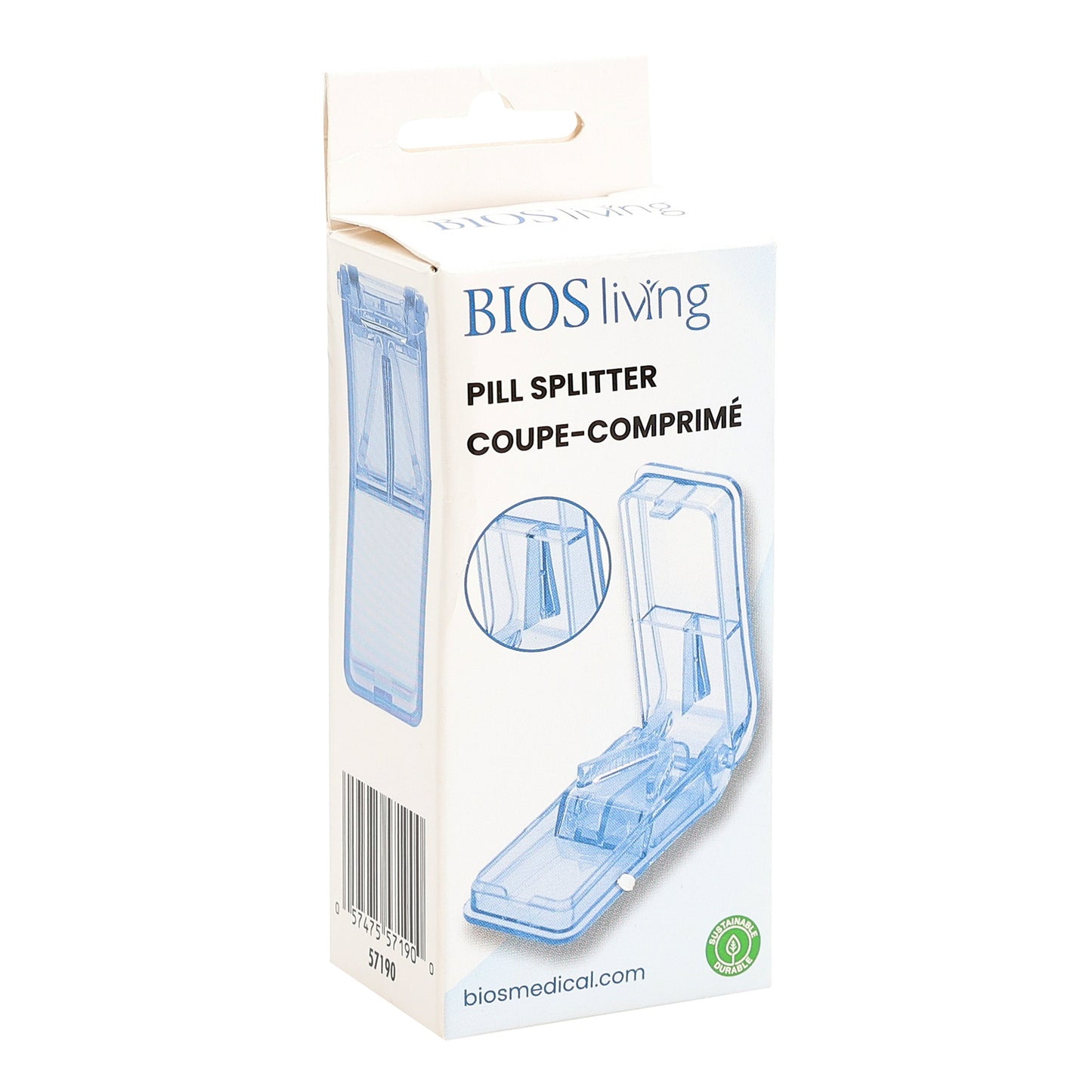 side view of the pill splitter in its packaging