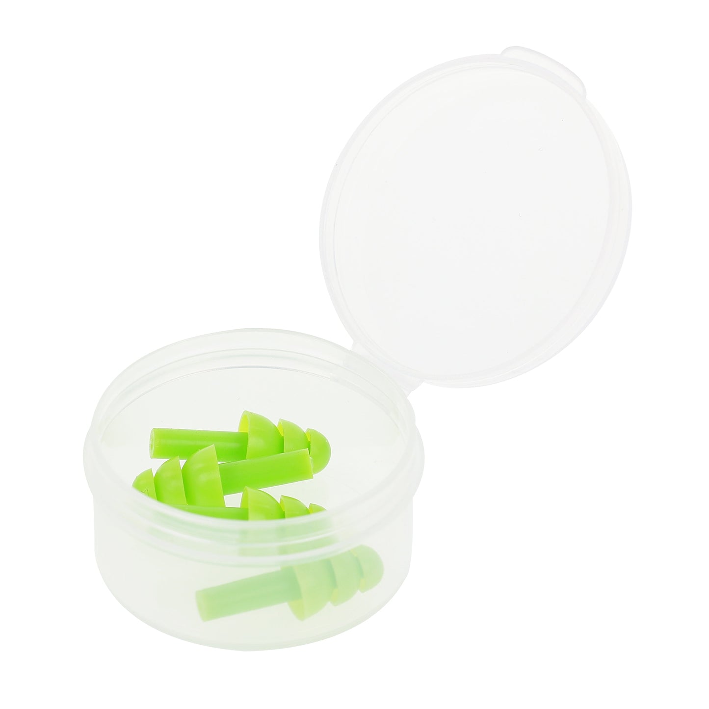 child green silicone ear plugs in a case