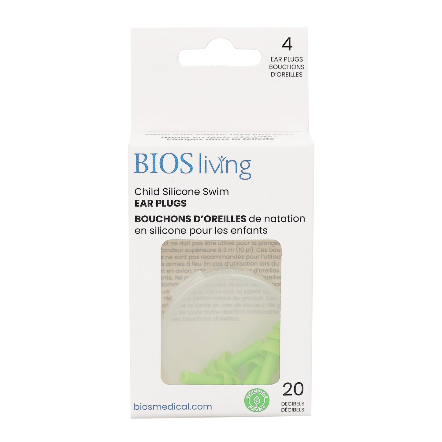child green silicone ear plugs in packaging