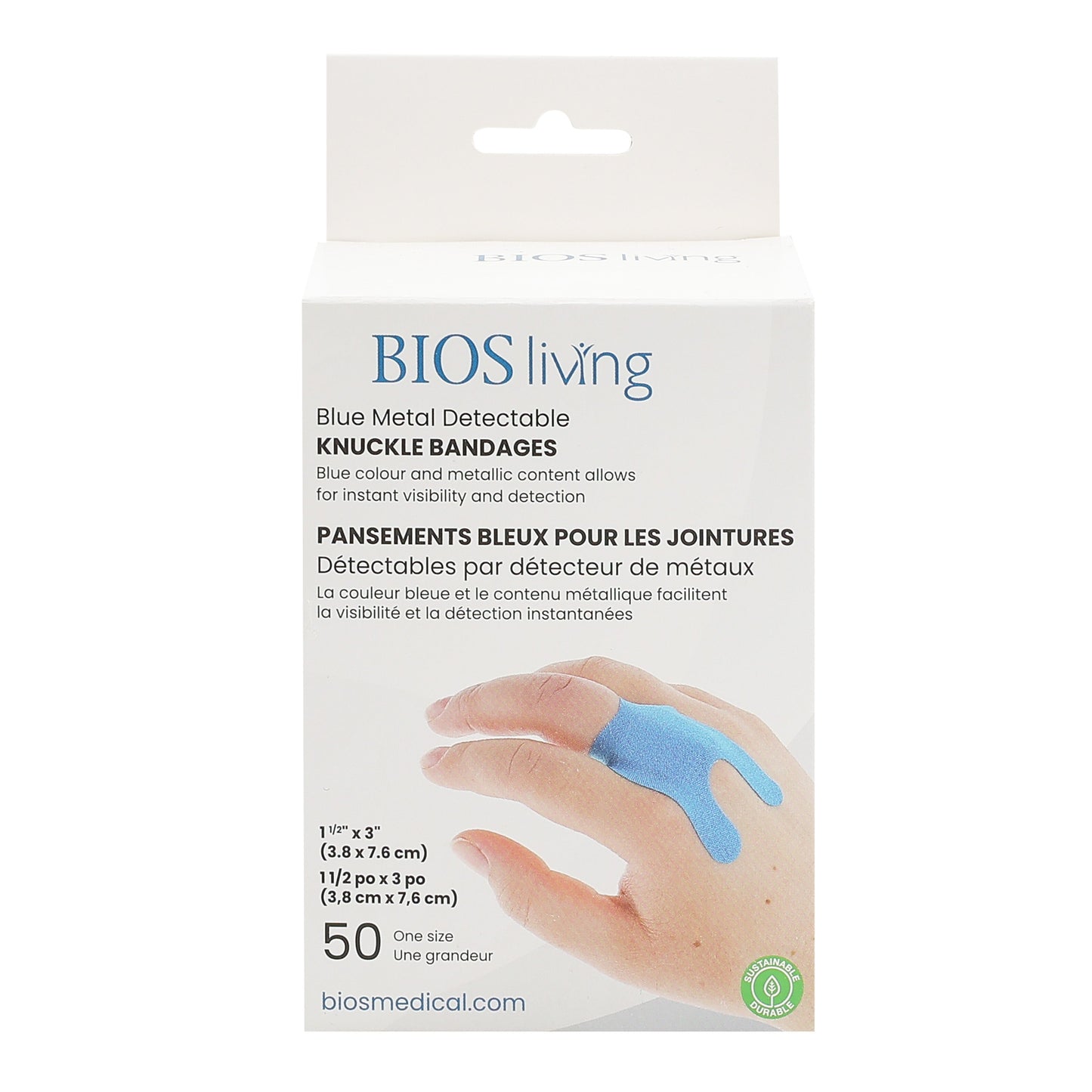 Blue Metal Detectable Knuckle Bandages Front Package Image