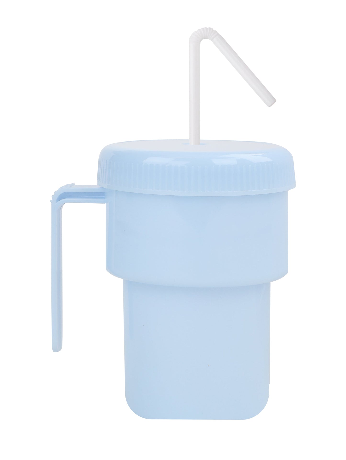 side view of the spill proof cup with a straw inside