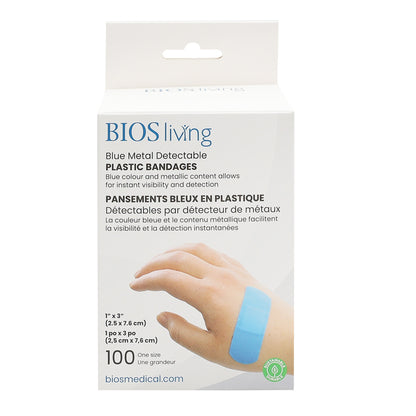 Blue Metal Detectable Plastic Bandages Front Package Image